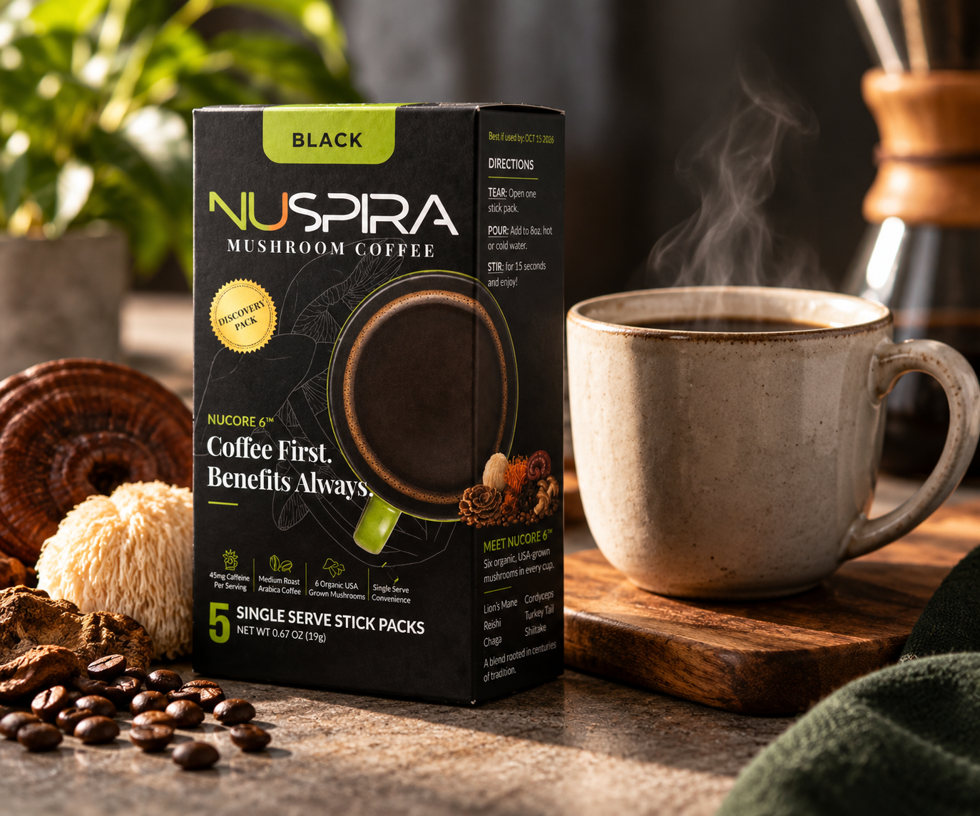 NuSpira coffee ritual with Discovery Pack and coffee