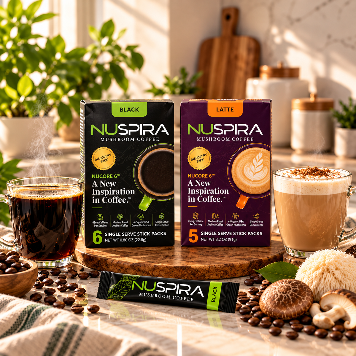 NuSpira Black six-stick and Latte five-stick Discovery Packs together