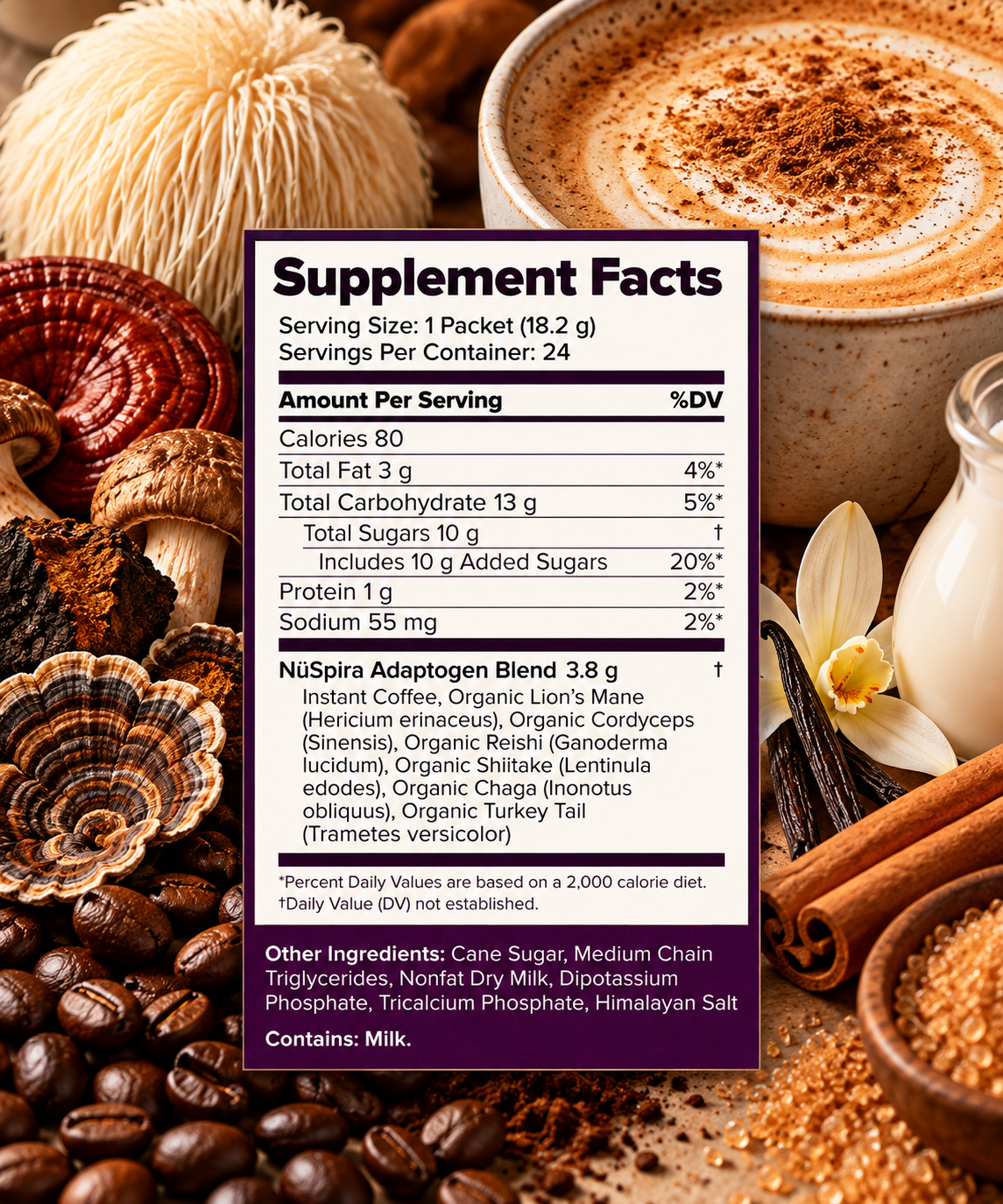 Official NuSpira Latte nutrition or supplement facts label